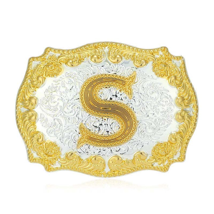 Men's DIY Golden Initial Letter Buckle Leather Belt - S - Without Belt - image 23
