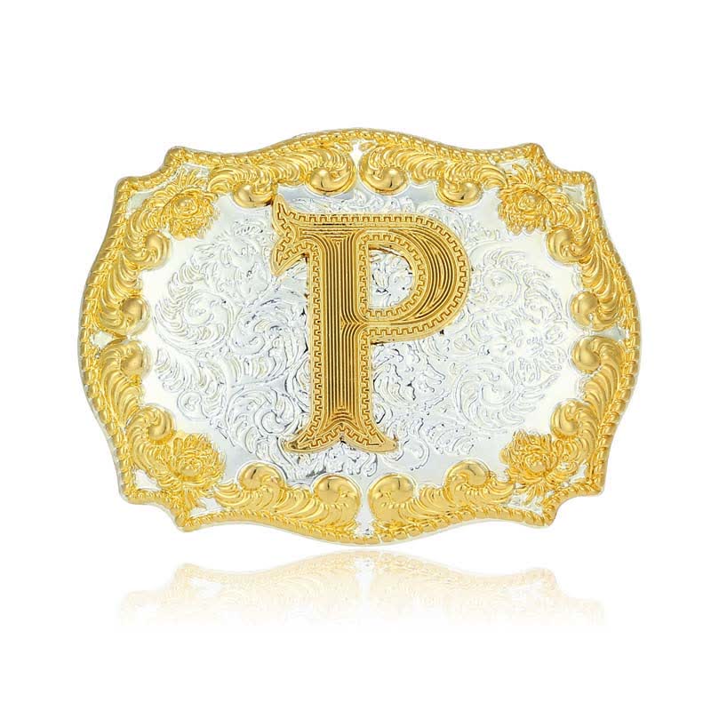 Men's DIY Golden Initial Letter Buckle Leather Belt - P - Without Belt - image 20