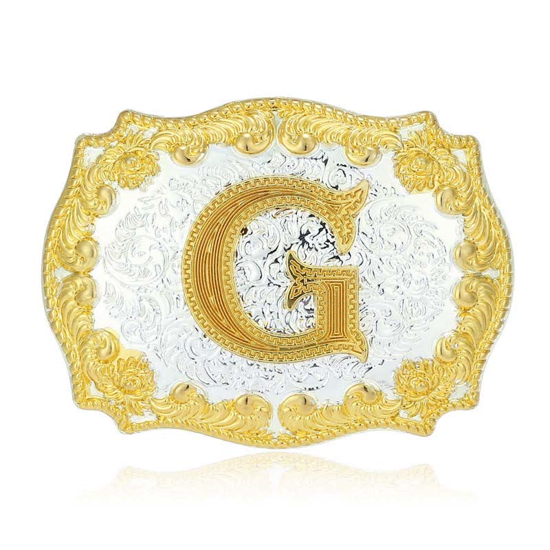 Men's DIY Golden Initial Letter Buckle Leather Belt - G - Without Belt - image 11