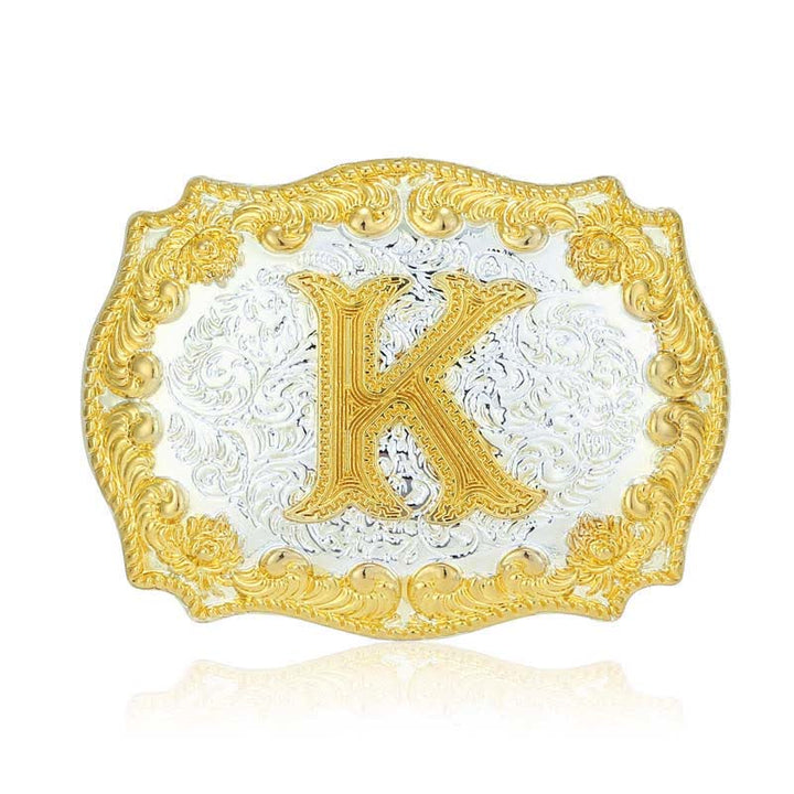 Men's DIY Golden Initial Letter Buckle Leather Belt - K - Without Belt - image 15
