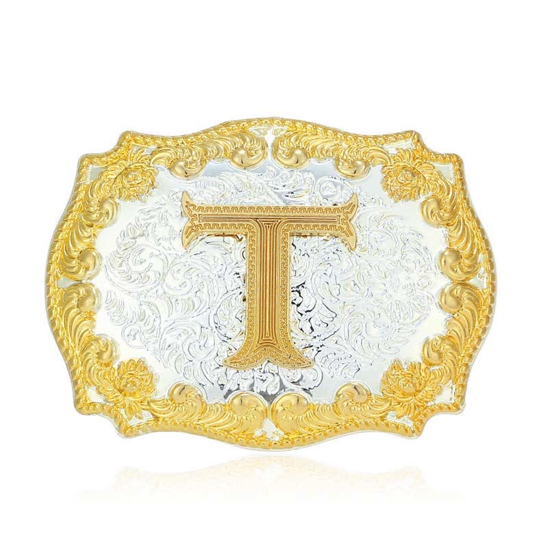 Men's DIY Golden Initial Letter Buckle Leather Belt - T - Without Belt - image 24