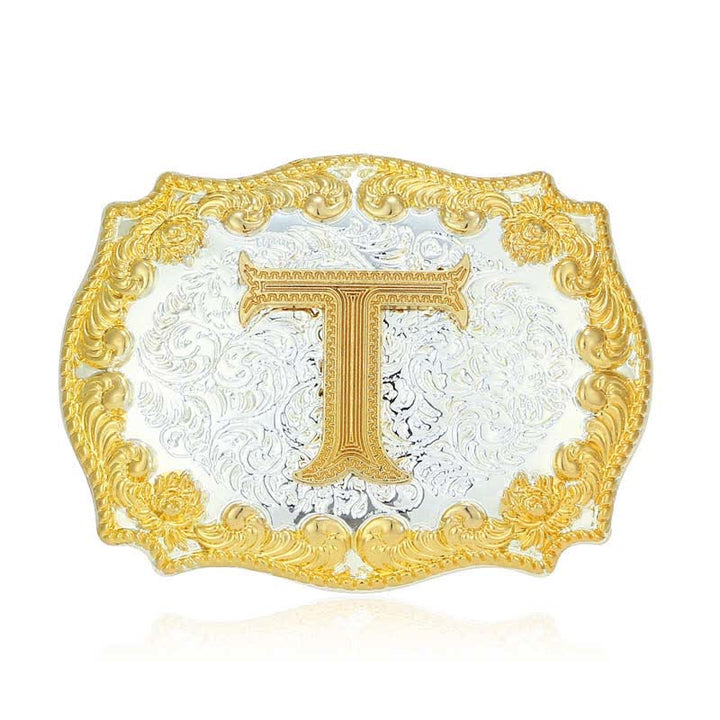 Men's DIY Golden Initial Letter Buckle Leather Belt - T - Without Belt - image 24