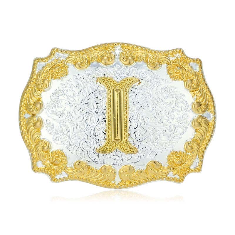 Men's DIY Golden Initial Letter Buckle Leather Belt - I - Without Belt - image 13