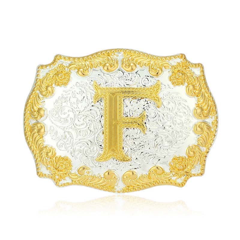 Men's DIY Golden Initial Letter Buckle Leather Belt - F - Without Belt - image 10