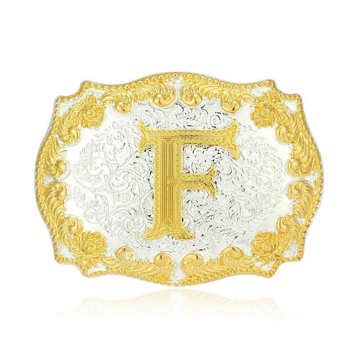 Men's DIY Golden Initial Letter Buckle Leather Belt - F - Without Belt - image 10