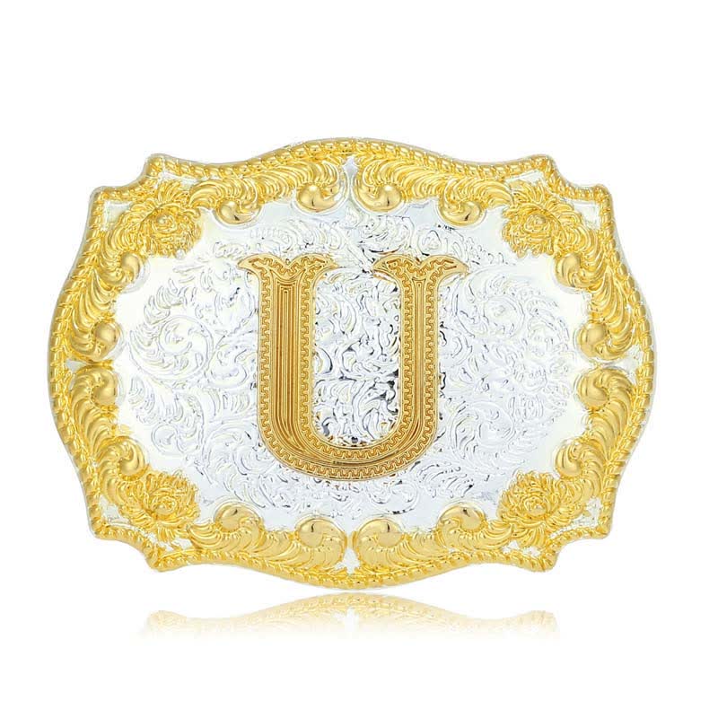 Men's DIY Golden Initial Letter Buckle Leather Belt - U - Without Belt - image 25
