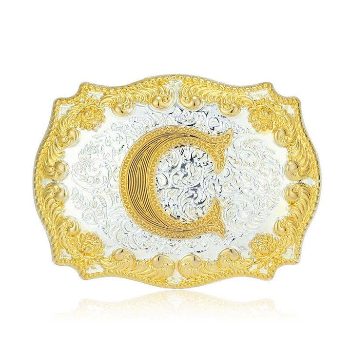 Men's DIY Golden Initial Letter Buckle Leather Belt - C - Without Belt - image 8