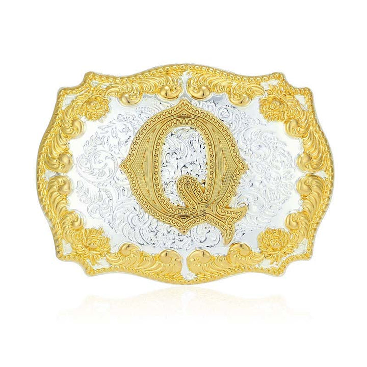 Men's DIY Golden Initial Letter Buckle Leather Belt - Q - Without Belt - image 21