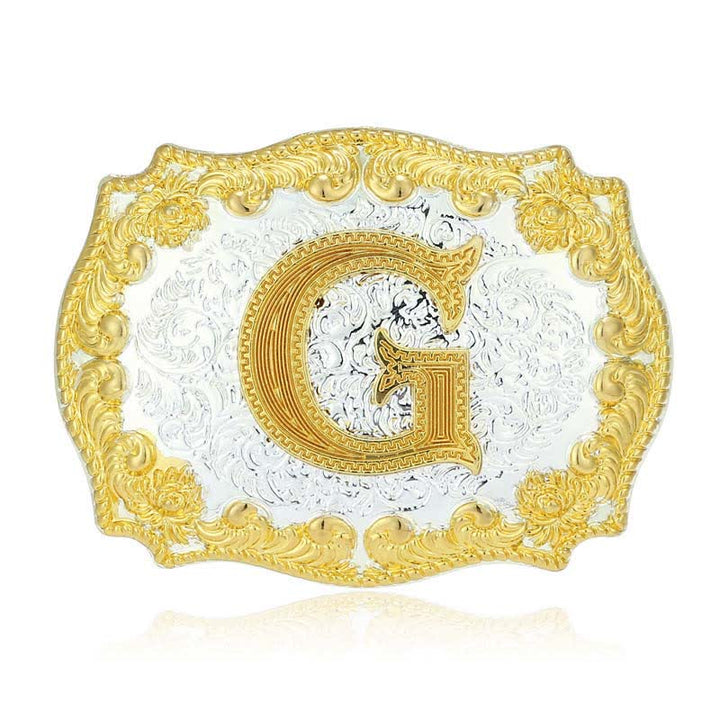 Men's DIY Golden Initial Letter Buckle Leather Belt - G - Without Belt - image 12