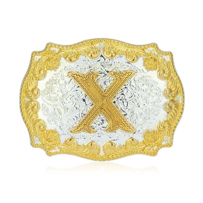 Men's DIY Golden Initial Letter Buckle Leather Belt - X - Without Belt - image 28