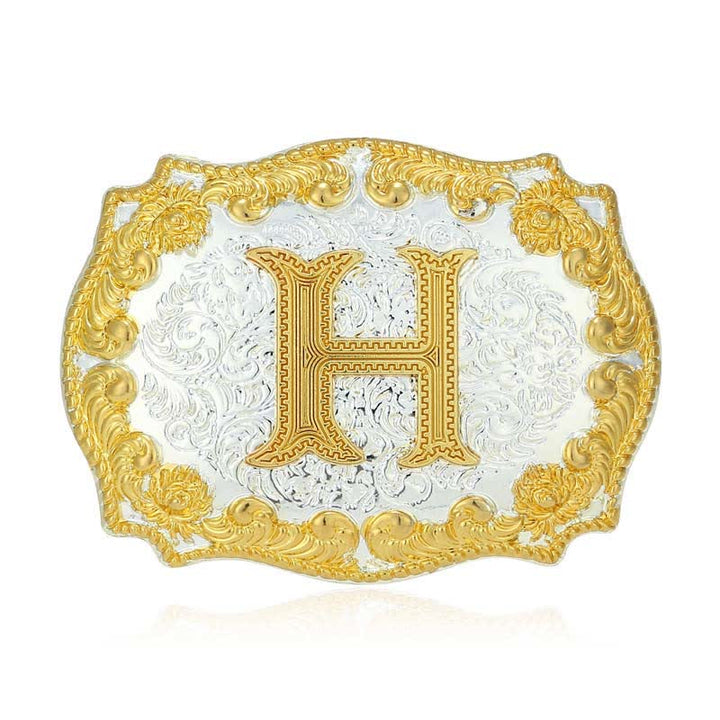 Men's DIY Golden Initial Letter Buckle Leather Belt - H - Without Belt - image 12