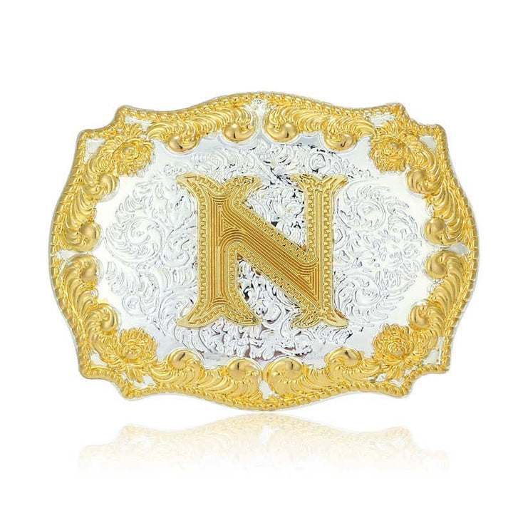 Men's DIY Golden Initial Letter Buckle Leather Belt - N - Without Belt - image 18