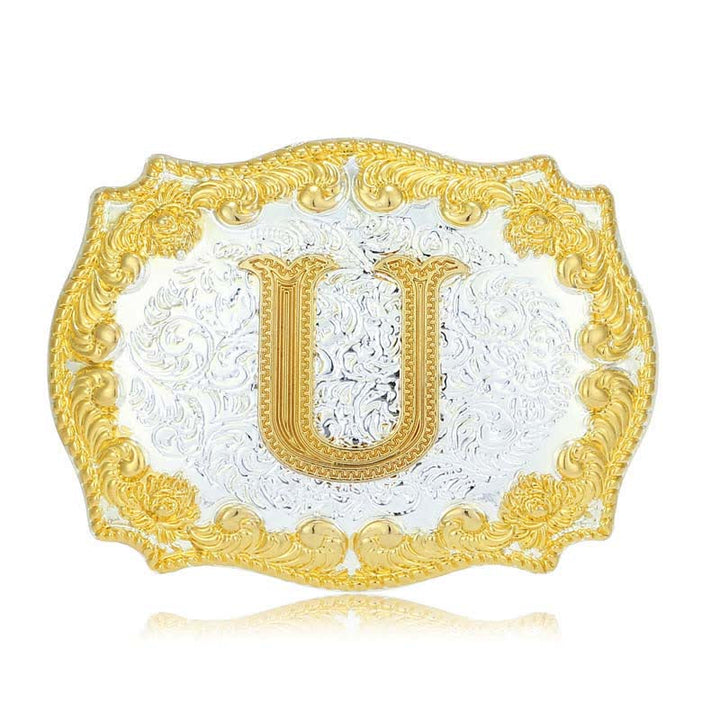 Men's DIY Golden Initial Letter Buckle Leather Belt - U - Without Belt - image 25