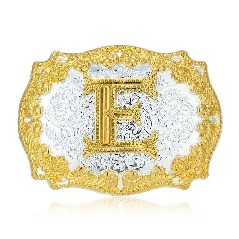 Men's DIY Golden Initial Letter Buckle Leather Belt - E - Without Belt - image 9