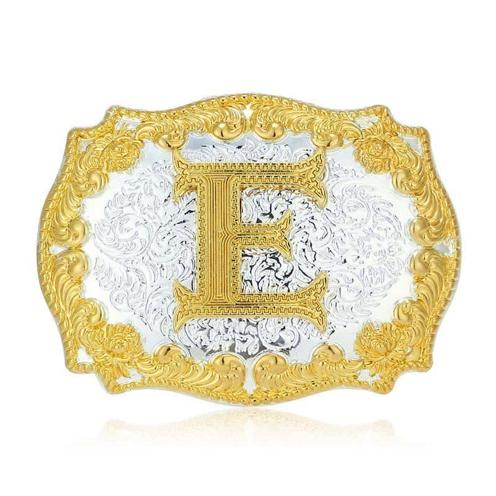 Men's DIY Golden Initial Letter Buckle Leather Belt - E - Without Belt - image 9