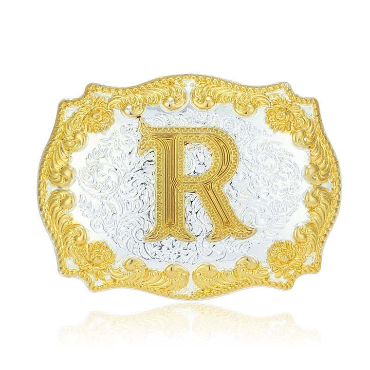 Men's DIY Golden Initial Letter Buckle Leather Belt - R - Without Belt - image 22
