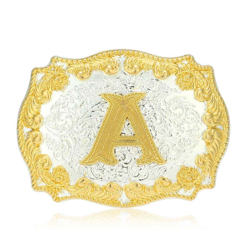Men's DIY Golden Initial Letter Buckle Leather Belt - A - Without Belt - image 5