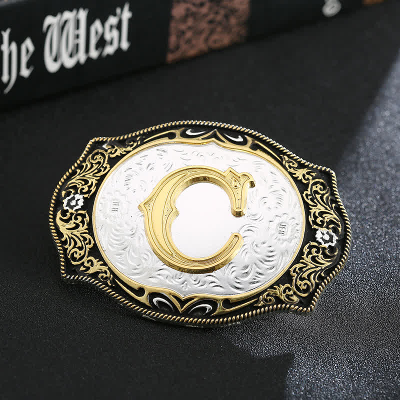 Golden Black DIY Retro Initial Letter Buckle Leather Belt - C - Without Belt - image 4