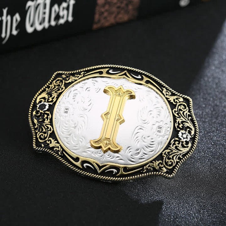 Golden Black DIY Retro Initial Letter Buckle Leather Belt - I - Without Belt - image 11