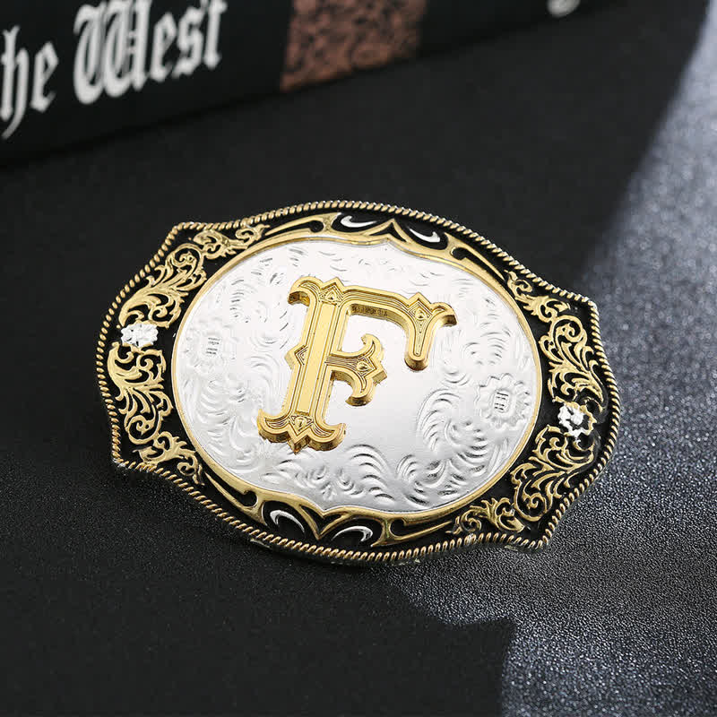 Golden Black DIY Retro Initial Letter Buckle Leather Belt - F - Without Belt - image 7