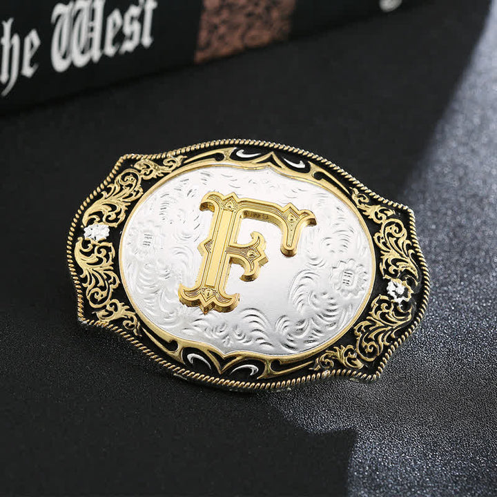 Golden Black DIY Retro Initial Letter Buckle Leather Belt - F - Without Belt - image 7