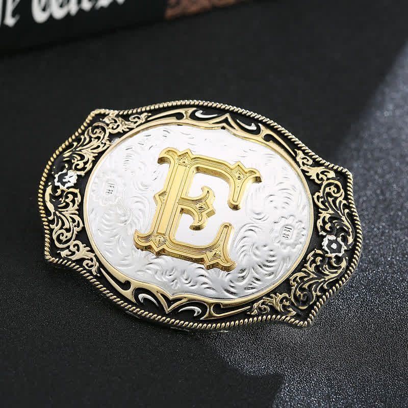 Golden Black DIY Retro Initial Letter Buckle Leather Belt - E - Without Belt - image 6