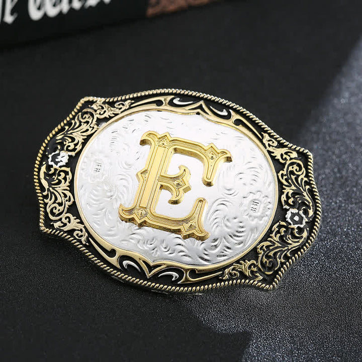 Golden Black DIY Retro Initial Letter Buckle Leather Belt - E - Without Belt - image 6