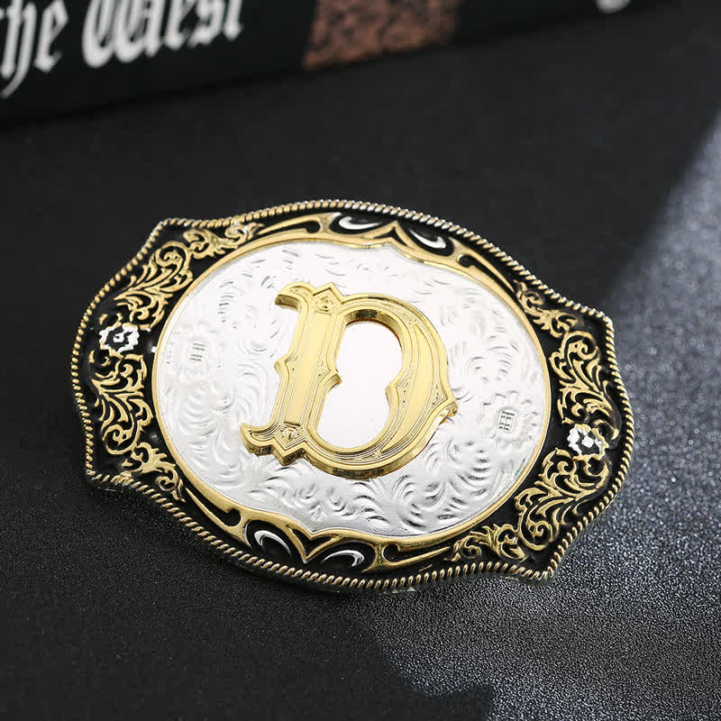 Golden Black DIY Retro Initial Letter Buckle Leather Belt - D - Without Belt - image 5