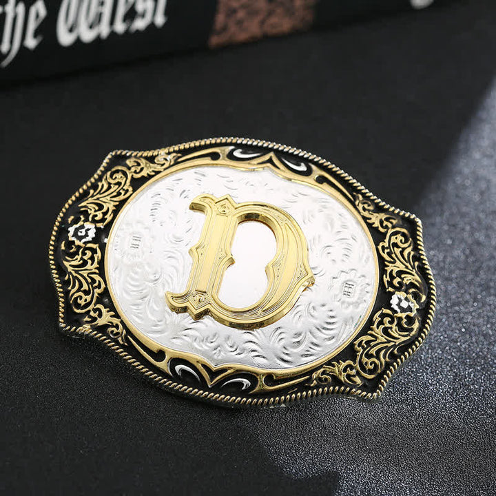 Golden Black DIY Retro Initial Letter Buckle Leather Belt - D - Without Belt - image 5