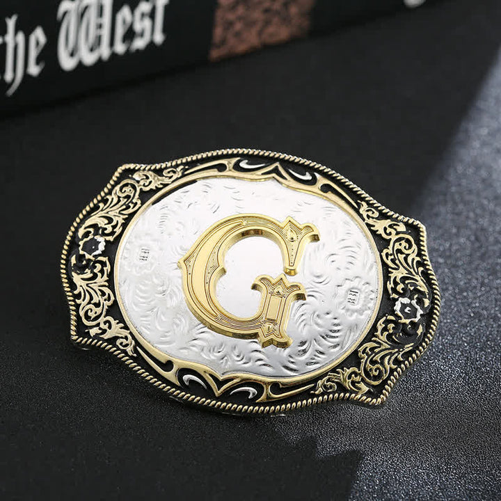 Golden Black DIY Retro Initial Letter Buckle Leather Belt - G - Without Belt - image 9