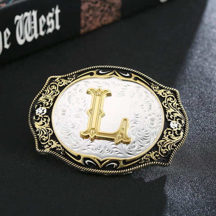 Golden Black DIY Retro Initial Letter Buckle Leather Belt - L - Without Belt - image 13