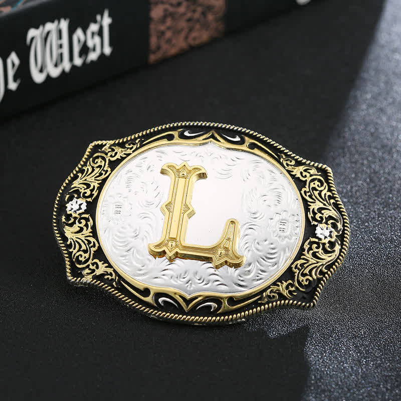 Golden Black DIY Retro Initial Letter Buckle Leather Belt - L - Without Belt - image 14