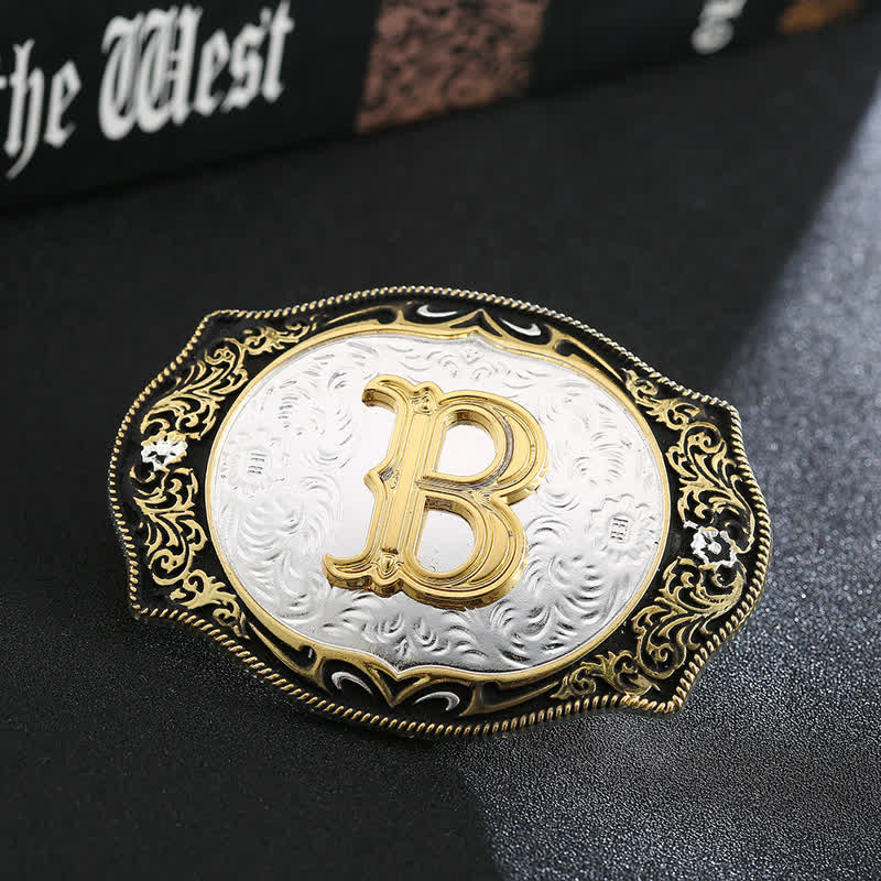 Golden Black DIY Retro Initial Letter Buckle Leather Belt - B - Without Belt - image 4