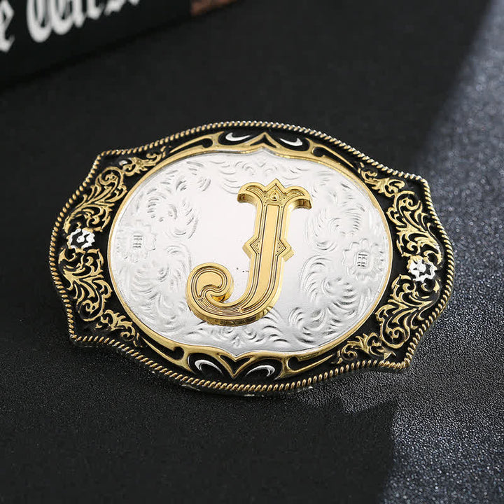 Golden Black DIY Retro Initial Letter Buckle Leather Belt - J - Without Belt - image 11