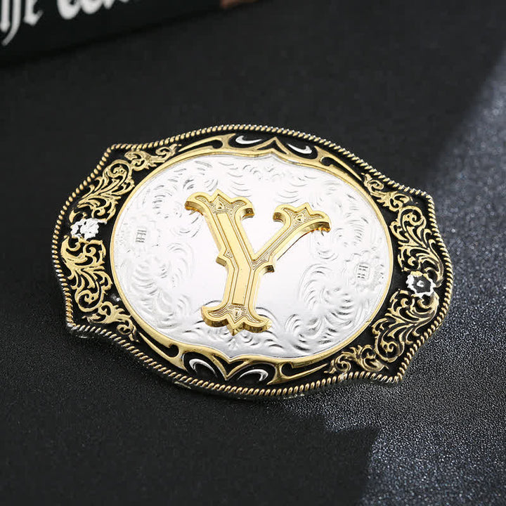 Golden Black DIY Retro Initial Letter Buckle Leather Belt - Y - Without Belt - image 27