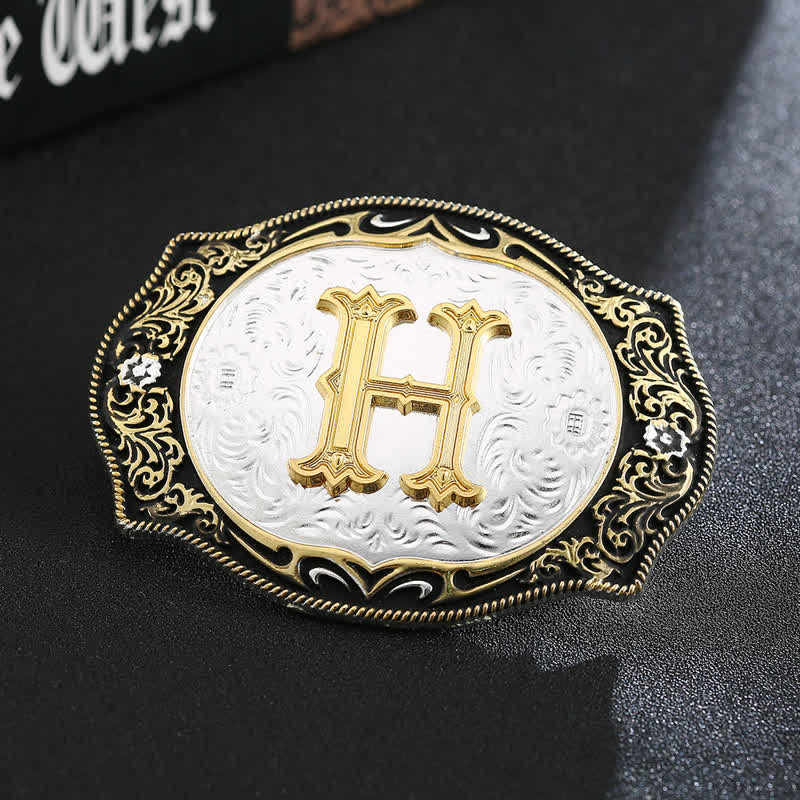Golden Black DIY Retro Initial Letter Buckle Leather Belt - H - Without Belt - image 10