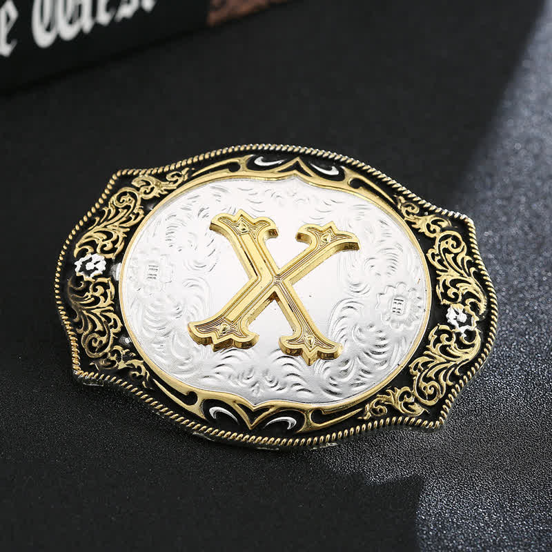 Golden Black DIY Retro Initial Letter Buckle Leather Belt - X - Without Belt - image 25