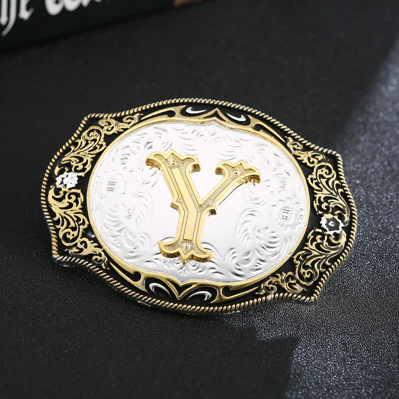 Golden Black DIY Retro Initial Letter Buckle Leather Belt - Y - Without Belt - image 26