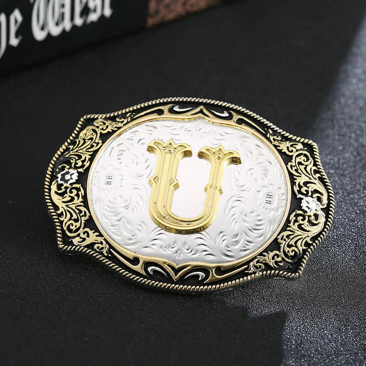 Golden Black DIY Retro Initial Letter Buckle Leather Belt - U - Without Belt - image 22