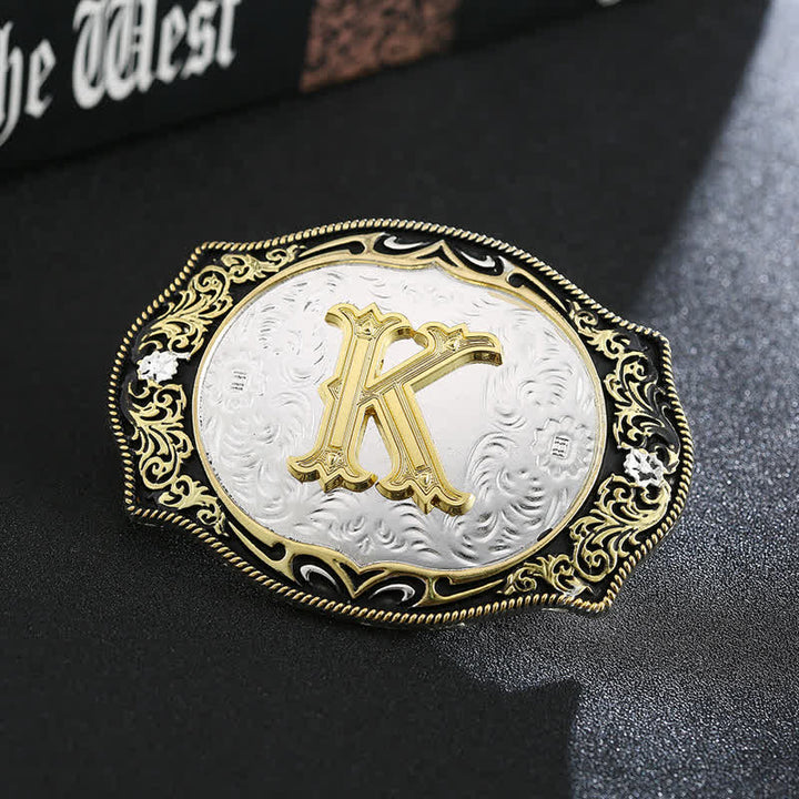 Golden Black DIY Retro Initial Letter Buckle Leather Belt - K - Without Belt - image 12