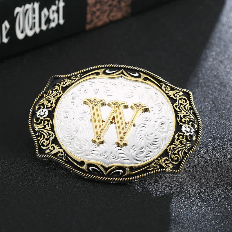 Golden Black DIY Retro Initial Letter Buckle Leather Belt - W - Without Belt - image 24