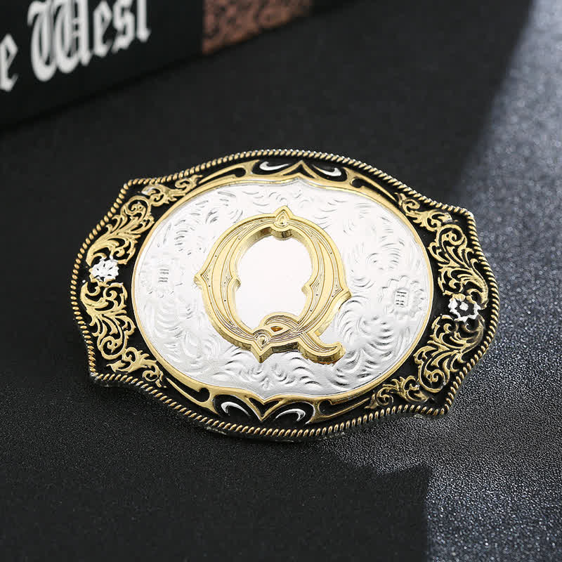 Golden Black DIY Retro Initial Letter Buckle Leather Belt - Q - Without Belt - image 18
