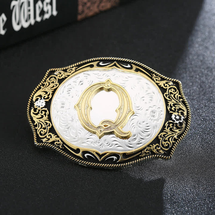 Golden Black DIY Retro Initial Letter Buckle Leather Belt - Q - Without Belt - image 18