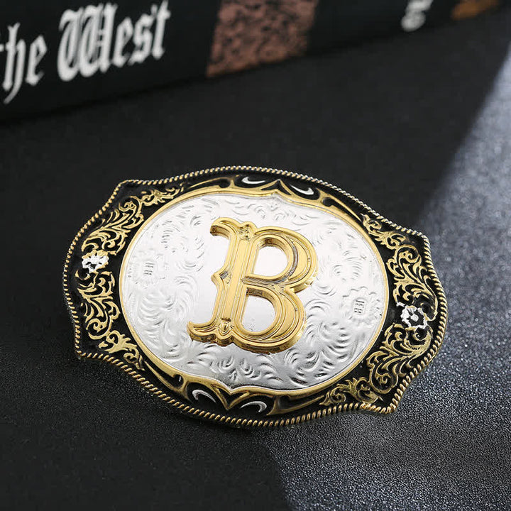 Golden Black DIY Retro Initial Letter Buckle Leather Belt - B - Without Belt - image 3