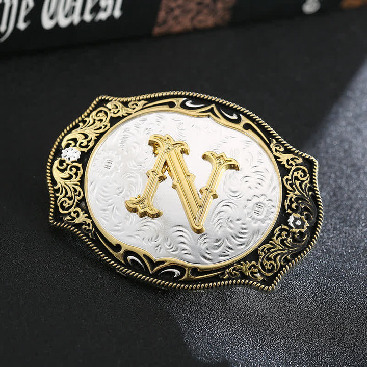 Golden Black DIY Retro Initial Letter Buckle Leather Belt - N - Without Belt - image 15