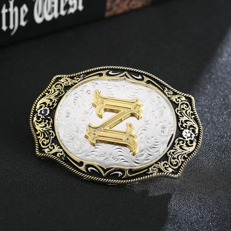 Golden Black DIY Retro Initial Letter Buckle Leather Belt - Z - Without Belt - image 27