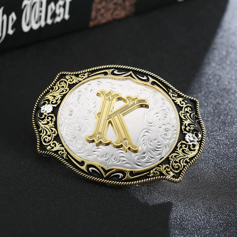 Golden Black DIY Retro Initial Letter Buckle Leather Belt - K - Without Belt - image 12