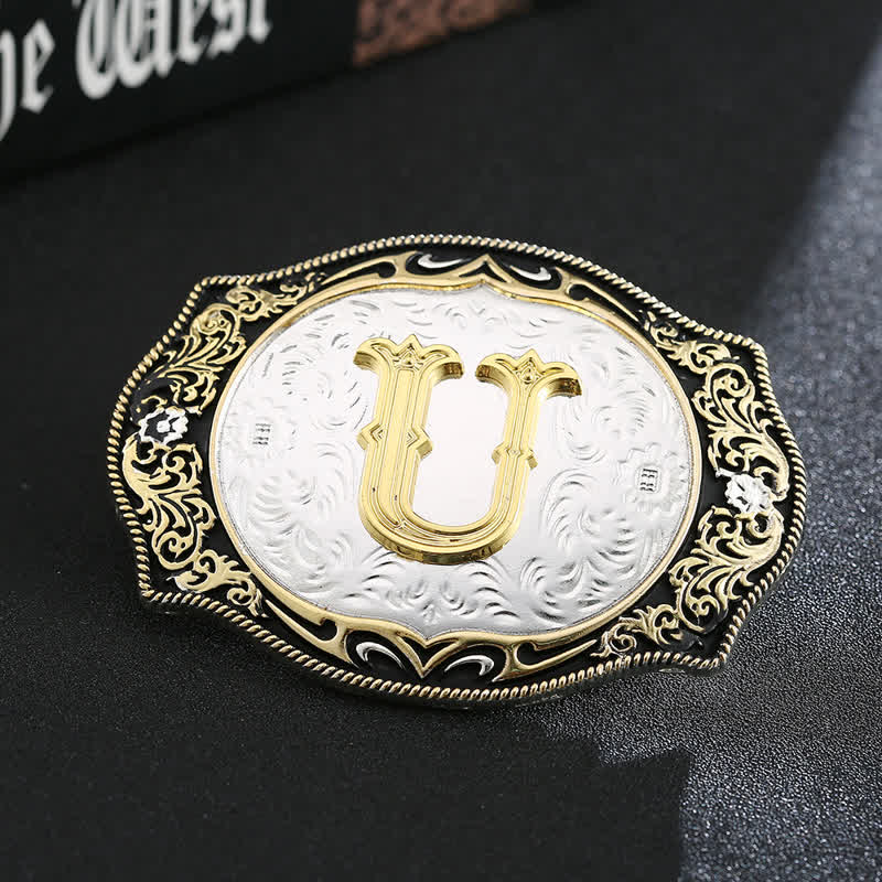 Golden Black DIY Retro Initial Letter Buckle Leather Belt - U - Without Belt - image 22