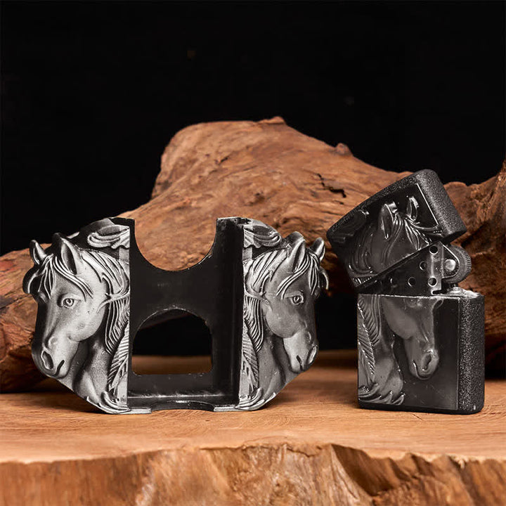 Men's DIY Silver Triple Horses Leather Belt With Hidden Lighter - image 2