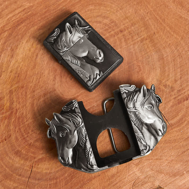 Men's DIY Silver Triple Horses Leather Belt With Hidden Lighter - image 11